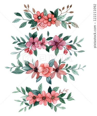 set of text dividers. watercolor drawing of cute flowers and leaves, illustration in simple style. scrapbooking 122211092