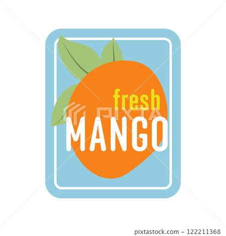 Fresh mango fruit sticker in flat design. Tropical product package badge. Vector illustration isolated. Fresh mango fruit sticker in flat design. Tropical product package badge. Vector illustration isolated. 122211368