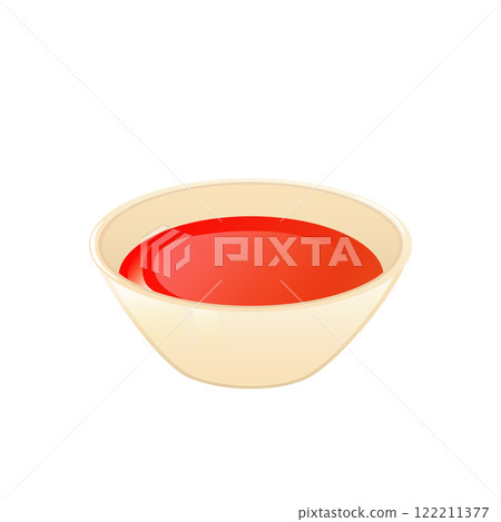 Ketchup sauce in bowl in flat design. Fast food tomato condiment in cup. Vector illustration isolated. 122211377