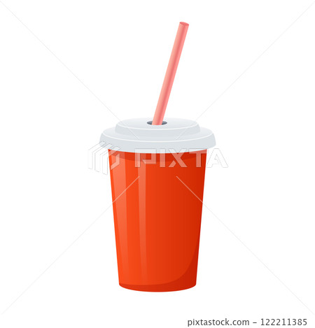 Cola in cup with straw in flat design. Tasty drink to fast food meals. Vector illustration isolated. 122211385