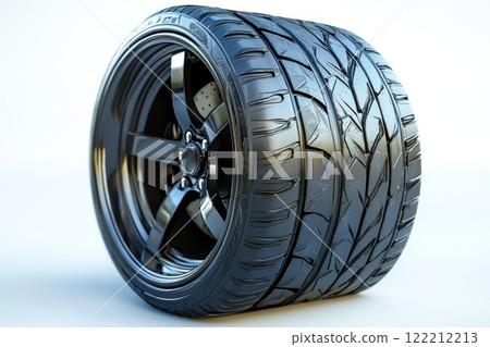 High-performance racing tire on a sleek black rim designed for optimal traction and stability during competitive events High-performance racing tire on a sleek black rim designed for optimal traction and stability during competitive events 122212213