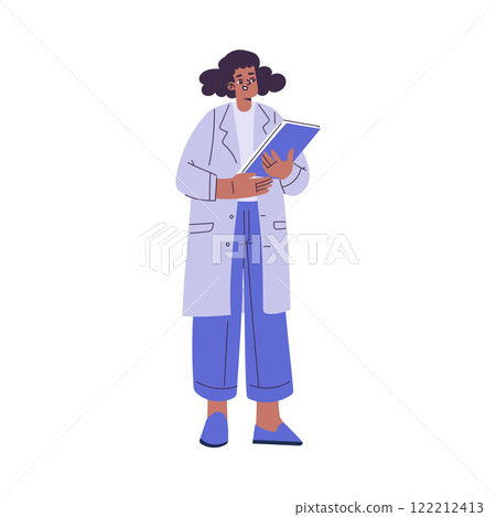 Woman Scientist Character in Coat Standing with Clipboard Vector Illustration Woman Scientist Character in Coat Standing with Clipboard Vector Illustration 122212413