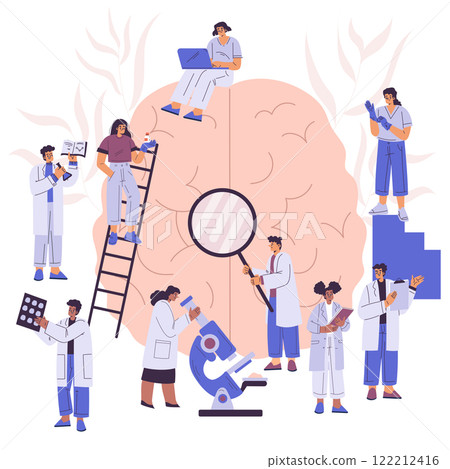 Study Human Brain with Laboratory Scientist Do Medical Research Vector Illustration 122212416