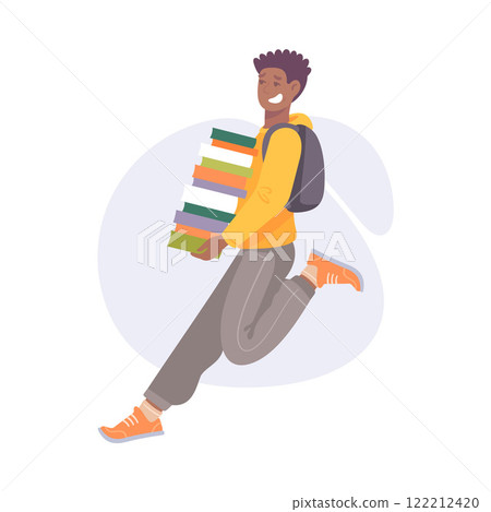 Cheerful Man Student Character with Books Jump with Joy Vector Illustration 122212420