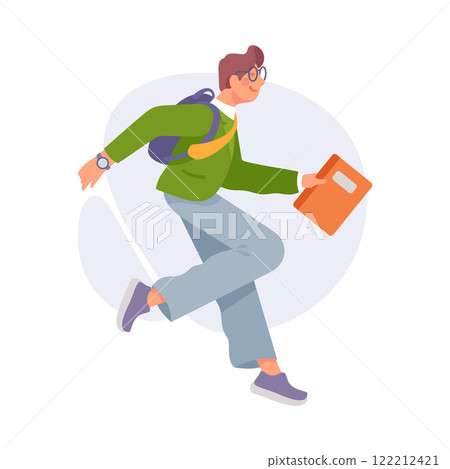 Cheerful Man Student Character with Backpack Jump with Joy Vector Illustration 122212421