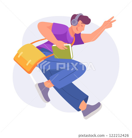 Cheerful Man Student Character with Book and Bag Jump with Joy Vector Illustration 122212426