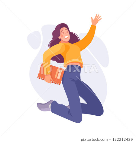 Cheerful Woman Student Character with Notebook Jump with Joy Vector Illustration Cheerful Woman Student Character with Notebook Jump with Joy Vector Illustration 122212429