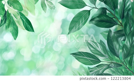Lush green foliage on blurred background for nature-themed design 122213804