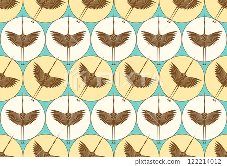 Herons in Art Deco style. Seamless Pattern for interior decoration, textiles. Fashionable home decor. Vector illustration texture isolated on vintage colors background Herons in Art Deco style. Seamless Pattern for interior decoration, textiles. Fashionable home decor. Vector illustration texture isolated on vintage colors background 122214012