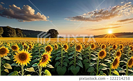 Sunflower field dyed in the setting sun 122214258