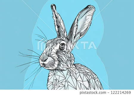 Artistic geometric rabbit illustration on a light blue background 122214269