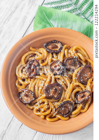 Udon Noodles with Soy Unagi Sauce, Mushrooms, and Green Onion 122214294