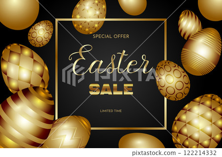 Easter sale horizontal banner with golden eggs 122214332