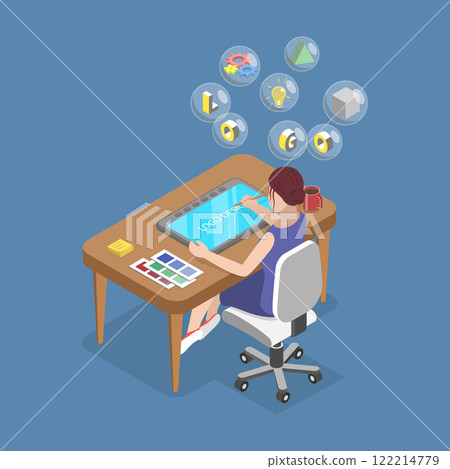 3D Isometric Flat Vector Illustration of Logo Creation, Brand Design 122214779