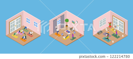 3D Isometric Flat Vector Illustration of Yoga Exercising, Healthy Lifestyle 122214780