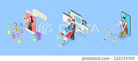 3D Isometric Flat Vector Illustration of Internet Marketing, Online Advertising Campaign 3D Isometric Flat Vector Illustration of Internet Marketing, Online Advertising Campaign 122214785