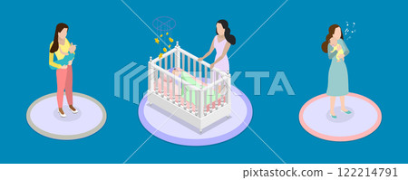 3D Isometric Flat Vector Illustration of Newborn Care, Baby Daily Routine 122214791