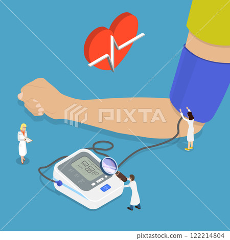 3D Isometric Flat Vector Illustration of Measuring Blood Pleasure, Medical Equipment 122214804