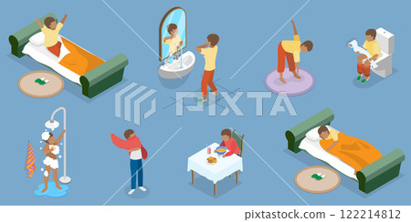 3D Isometric Flat Vector Illustration of Kids Daily Routine, Every Day Scenes 122214812