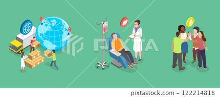 3D Isometric Flat Vector Illustration of Community Service, Health Care Support 122214818