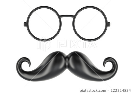 Black mustache and circular glasses. 3D rendering 122214824
