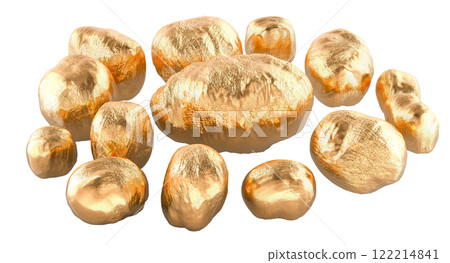 Yellow Gold Casting Grain or Master Alloys. 3D rendering Yellow Gold Casting Grain or Master Alloys. 3D rendering 122214841