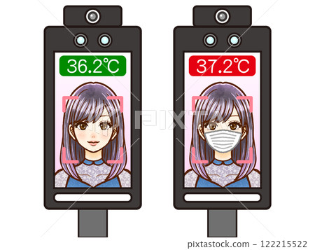插圖素材3 成年女性用臉部辨識溫度計進行體溫檢查 插圖素材3 成年女性用臉部辨識溫度計進行體溫檢查 122215522
