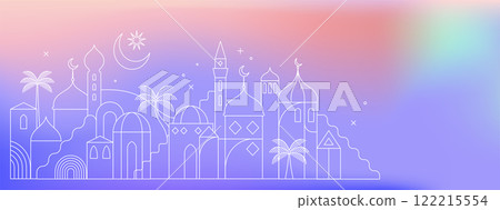Ramadan Kareem background in line art style with color gradient. Modern Islamic greeting card 122215554