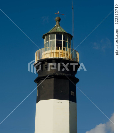 Historic Lighthouse Close Up with Blue Sky 122215719