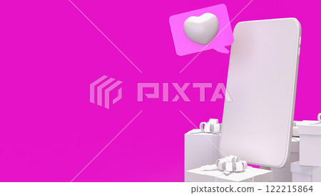 White Mobile and Gift box on pink  Background 3d rendering. 122215864