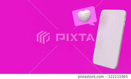 White mobile and heart on pink background 3d Rendering. White mobile and heart on pink background 3d Rendering. 122215865