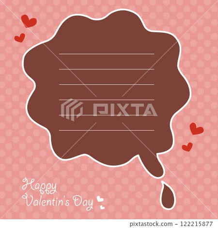 方形音符,帶有彩色融化的巧克力和粉紅色圓點背景上的心形 方形音符,帶有彩色融化的巧克力和粉紅色圓點背景上的心形 122215877