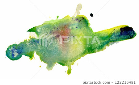 An abstract watercolor splash blending vibrant greens, blues, and hints of yellow, illustrating creativity and spontaneity against a pristine white backdrop An abstract watercolor splash blending vibrant greens, blues, and hints of yellow, illustrating creativity and spontaneity against a pristine white backdrop 122216481