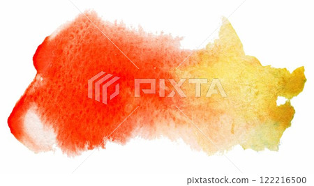 Vibrant watercolor splash blending fiery red and bright yellow hues, creating a warm and energetic atmosphere full of artistic inspiration and creative potential 122216500