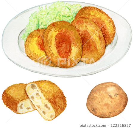 手繪水彩炸丸子和馬鈴薯集插圖 122216837