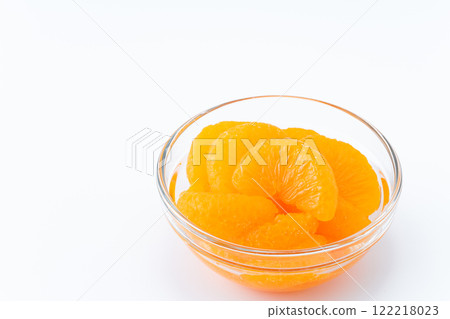 Canned mandarins in a glass container 122218023