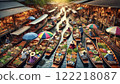 A floating market where everyone uses rowboats to sell their products 122218087