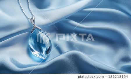 藍色緞面水滴形藍色托帕石項鍊 藍色緞面水滴形藍色托帕石項鍊 122218164