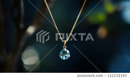 Blue topaz necklace on gold chain 122218165