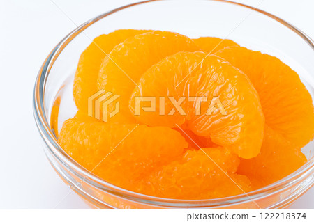 Canned mandarins in a glass container 122218374