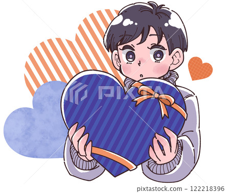 Illustration of a boy holding a big heart 122218396