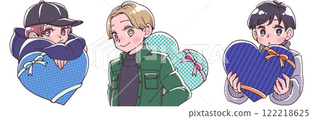 Illustration set of a boy holding a big heart 122218625