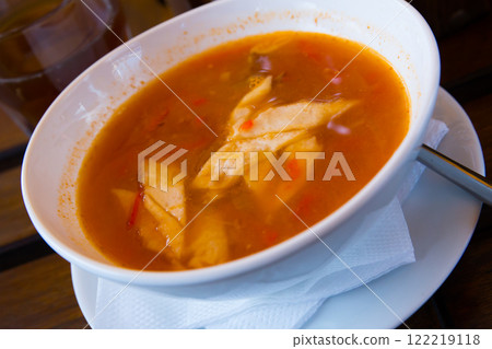 Oriental uzbek beef soup lagman. Central Asian cuisine Oriental uzbek beef soup lagman. Central Asian cuisine 122219118