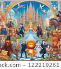 Fantasy medieval European castle and a fun family scene 122219261