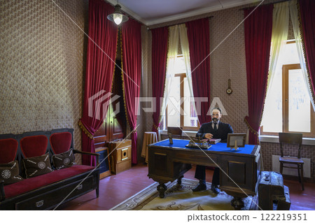 The restored interior of a house built in 1903 with a wax figure of doctor Tansky at a desk 122219351
