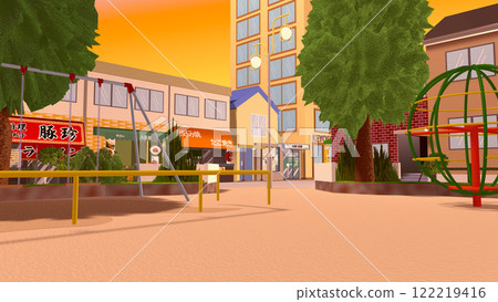 這是一張從公園俯瞰購物街的背景圖片，非常適合 2D 動畫（暮光版） 122219416