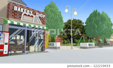 這是一張從麵包店俯瞰公園入口的背景圖片,非常適合 2D 動畫(藍天版) 這是一張從麵包店俯瞰公園入口的背景圖片,非常適合 2D 動畫(藍天版) 122219433