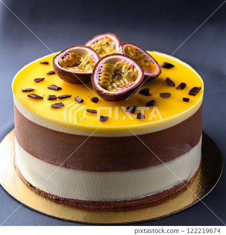美味的百香果和巧克力冰淇淋蛋糕 122219674