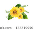 Decorative frame of sunflowers painted by watercolor 122219950