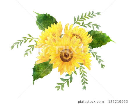 watercolor illustration of yellow sunflower 122219953
